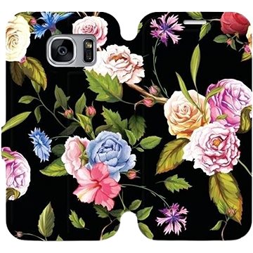 Flipové pouzdro na mobil Samsung Galaxy S7 Edge - VD07S Růže a květy na černém pozadí (5903226198313)
