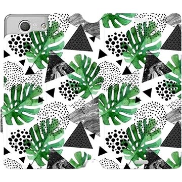 Flipové pouzdro na mobil Sony Xperia Z3 Compact - MG02P Zelené listy a černé trojúhelníky (5903226326747)