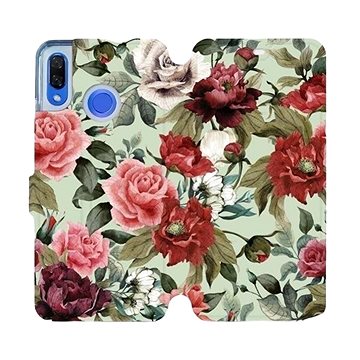 Flipové pouzdro na mobil Huawei Nova 3 - MD06P Růže a květy na světle zeleném pozadí (5903226398140)