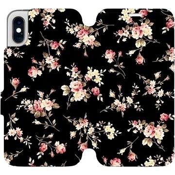 Flipové pouzdro na mobil Apple iPhone XS - VD02S Květy na černé (5903226469031)