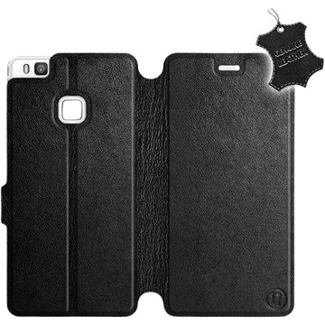 Flip pouzdro na mobil Huawei P9 Lite - Černé - kožené - Black Leather (5903226493876)