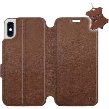 Flip pouzdro na mobil Apple iPhone XS - Hnědé - kožené - Brown Leather (5903226496136)