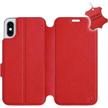 Flip pouzdro na mobil Apple iPhone XS - Červené - kožené - Red Leather (5903226499144)