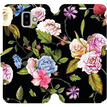 Flipové pouzdro na mobil Samsung Galaxy J6 Plus 2018 - VD07S Růže a květy na černém pozadí (5903226511235)