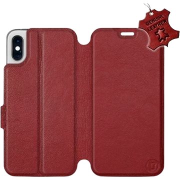 Flip pouzdro na mobil Apple iPhone X - Tmavě červené - kožené - Dark Red Leather (5903226516032)