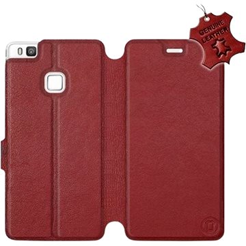 Flip pouzdro na mobil Huawei P9 Lite - Tmavě červené - kožené - Dark Red Leather (5903226516810)