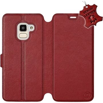 Flip pouzdro na mobil Samsung Galaxy J6 2018 - Tmavě červené - kožené - Dark Red Leather (5903226518159)