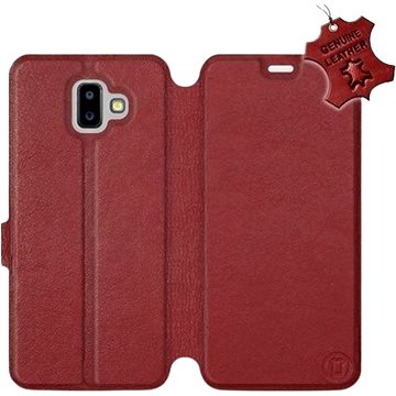 Flip pouzdro na mobil Samsung Galaxy J6 Plus 2018 - Tmavě červené - kožené - Dark Red Leather (5903226518166)