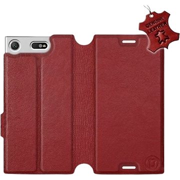 Flip pouzdro na mobil Sony Xperia XZ1 Compact - Tmavě červené - kožené - Dark Red Leather (5903226518401)
