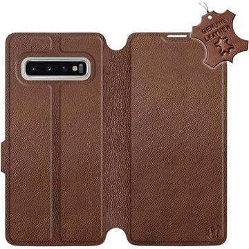Flip pouzdro na mobil Samsung Galaxy S10 - Hnědé - kožené - Brown Leather (5903226811861)