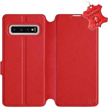 Flip pouzdro na mobil Samsung Galaxy S10 - Červené - kožené - Red Leather (5903226811878)