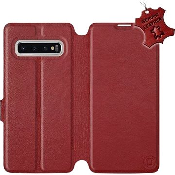 Flip pouzdro na mobil Samsung Galaxy S10 - Tmavě červené - kožené - Dark Red Leather (5903226811885)