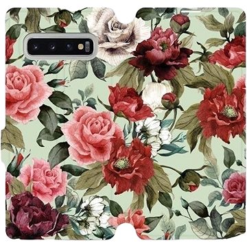 Flipové pouzdro na mobil Samsung Galaxy S10 Plus - MD06P Růže a květy na světle zeleném pozadí (5903226812738)
