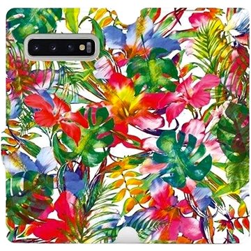 Flipové pouzdro na mobil Samsung Galaxy S10 Plus - MG07S Pestrobarevné květy a listy (5903226813117)
