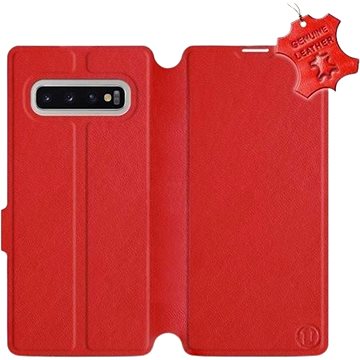 Flip pouzdro na mobil Samsung Galaxy S10 Plus - Červené - kožené - Red Leather (5903226813315)
