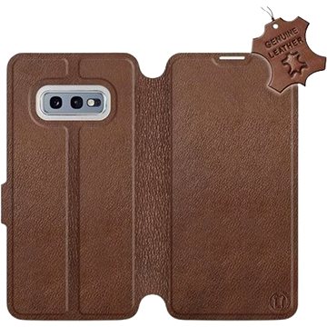 Flip pouzdro na mobil Samsung Galaxy S10e - Hnědé - kožené - Brown Leather (5903226814749)