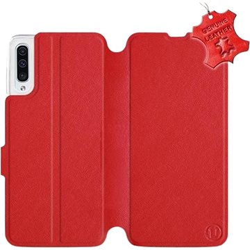 Flip pouzdro na mobil Samsung Galaxy A50 - Červené - kožené - Red Leather (5903226861194)