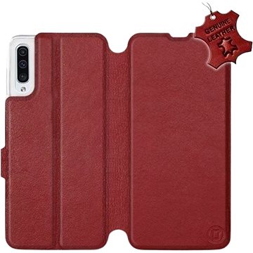 Flip pouzdro na mobil Samsung Galaxy A50 - Tmavě červené - kožené - Dark Red Leather (5903226861200)