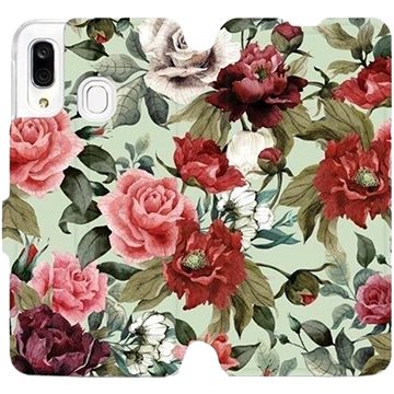 Flipové pouzdro na mobil Samsung Galaxy A40 - MD06P Růže a květy na světle zeleném pozadí (5903226863730)