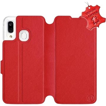 Flip pouzdro na mobil Samsung Galaxy A40 - Červené - kožené - Red Leather (5903226864317)