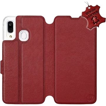Flip pouzdro na mobil Samsung Galaxy A40 - Tmavě červené - kožené - Dark Red Leather (5903226864324)