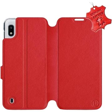 Flip pouzdro na mobil Samsung Galaxy A10 - Červené - kožené - Red Leather (5903226879748)