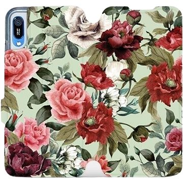 Flipové pouzdro na mobil Huawei Y6 2019 - MD06P Růže a květy na světle zeleném pozadí (5903226884964)