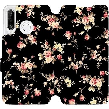 Flipové pouzdro na mobil Huawei P30 Lite - VD02S Květy na černé (5903226897476)