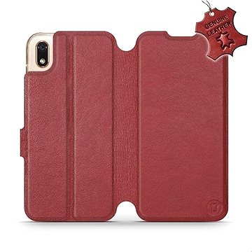 Flip pouzdro na mobil Huawei Y5 2019 - Tmavě červené - kožené - Dark Red Leather (5903226920624)