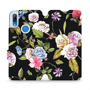 Flipové pouzdro na mobil Huawei P Smart Z - VD07S Růže a květy na černém pozadí (5903226940455)