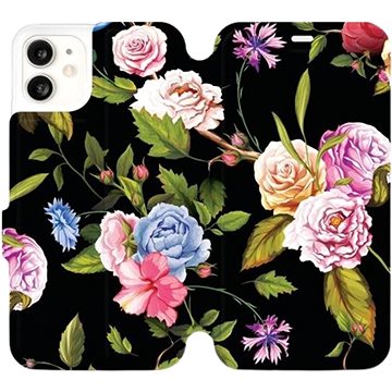 Flipové pouzdro na mobil Apple iPhone 11 - VD07S Růže a květy na černém pozadí (5903226976010)