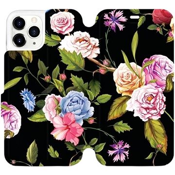 Flipové pouzdro na mobil Apple iPhone 11 Pro - VD07S Růže a květy na černém pozadí (5903226977451)
