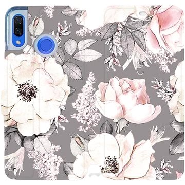 Flipové pouzdro na mobil Huawei Nova 3 - MX06S Květy na šedém pozadí (5903516019298)