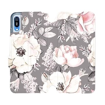 Flipové pouzdro na mobil Huawei Y6 2019 - MX06S Květy na šedém pozadí (5903516019588)