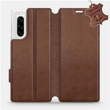 Flip pouzdro na mobil Sony Xperia 5 - Hnědé - kožené - Brown Leather (5903516058334)