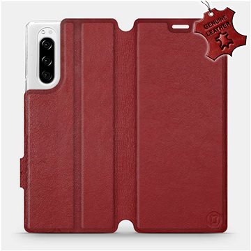 Flip pouzdro na mobil Sony Xperia 5 - Tmavě červené - kožené - Dark Red Leather (5903516058358)