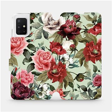 Flipové pouzdro na mobil Samsung Galaxy A51 - MD06P Růže a květy na světle zeleném pozadí (5903516122097)