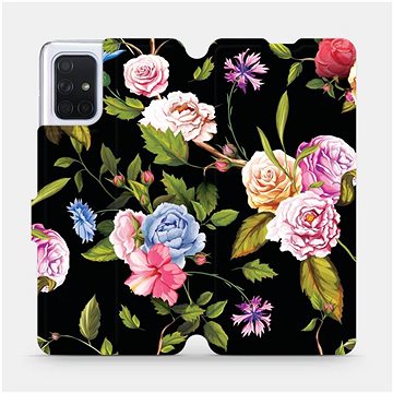 Flipové pouzdro na mobil Samsung Galaxy A71 - VD07S Růže a květy na černém pozadí (5903516147656)
