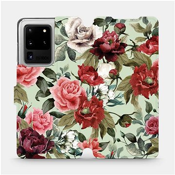 Flipové pouzdro na mobil Samsung Galaxy S20 Ultra - MD06P Růže a květy na světle zeleném pozadí (5903516172016)