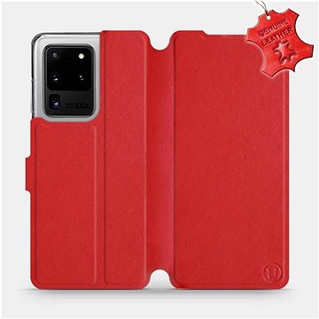 Flip pouzdro na mobil Samsung Galaxy S20 Ultra - Červené - kožené - Red Leather (5903516172566)