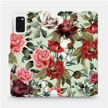 Flipové pouzdro na mobil Samsung Galaxy A41 - MD06P Růže a květy na světle zeleném pozadí (5903516173525)