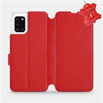 Flip pouzdro na mobil Samsung Galaxy A31 - Červené - kožené - Red Leather (5903516227617)