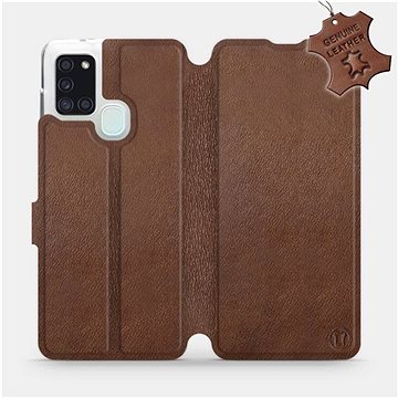 Flip pouzdro na mobil Samsung Galaxy A21S - Hnědé - kožené - Brown Leather (5903516287345)