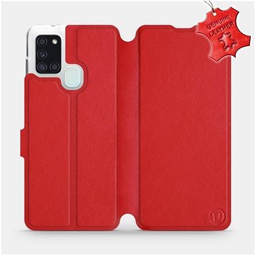 Flip pouzdro na mobil Samsung Galaxy A21S - Červené - kožené - Red Leather (5903516287352)