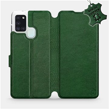 Flip pouzdro na mobil Samsung Galaxy A21S - Zelené - kožené - Green Leather (5903516287383)