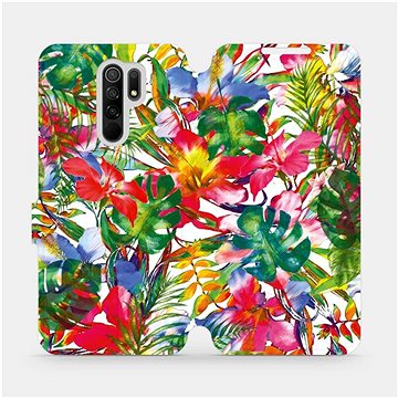 Flipové pouzdro na mobil Xiaomi Redmi 9 - MG07S Pestrobarevné květy a listy (5903516313020)
