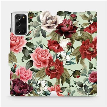 Flipové pouzdro na mobil Samsung Galaxy Note 20 - MD06P Růže a květy na světle zeleném pozadí (5903516331994)