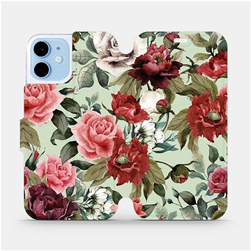 Flipové pouzdro na mobil Apple iPhone 12 mini - MD06P Růže a květy na světle zeleném pozadí (5903516372775)