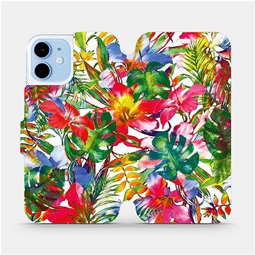 Flipové pouzdro na mobil Apple iPhone 12 mini - MG07S Pestrobarevné květy a listy (5903516373154)