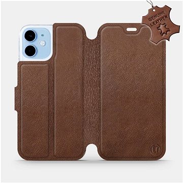 Flipové pouzdro na mobil Apple iPhone 12 mini - Hnědé - kožené - Brown Leather (5903516373314)